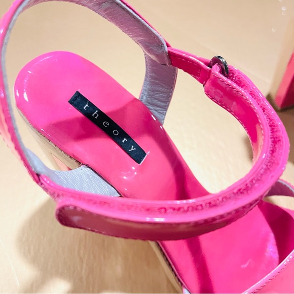 Theory Bubblegum Pink Patent Leather Platform Block Heel Women’s 36.5 - Picture 3 of 8